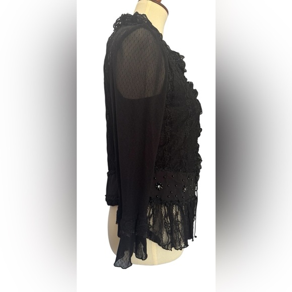 Rods Fairy Goth Renaissance Sheer Lace Long Sleeve Black Cardigan Size Medium - Picture 4 of 13